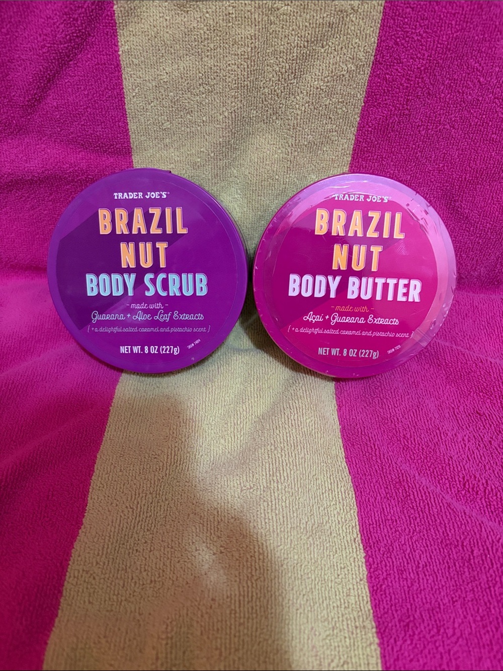 Trader Joe's Brazil Nut Body Scrub & Body Butter Duo - Pink and Purple Brand New